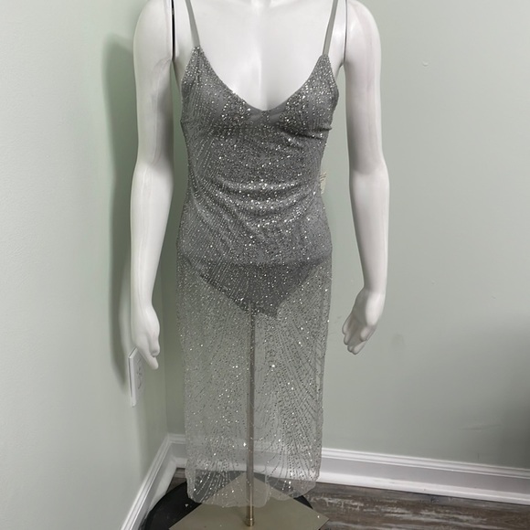 Sheer mesh rhinestone sparkle sequins mini dress size small NEW - Picture 1 of 13